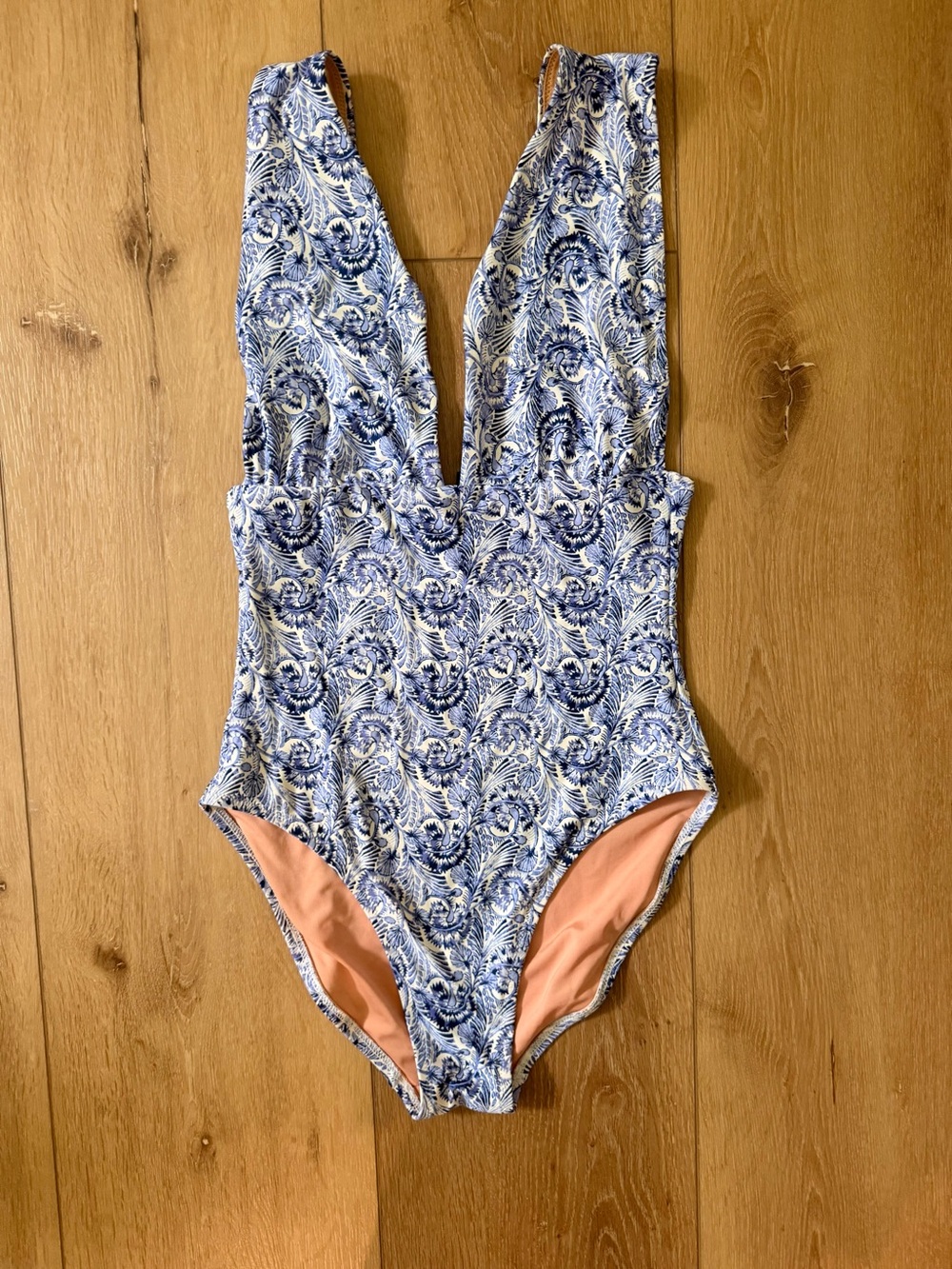 J. Crew Blue & White Printed One-Piece Swimsuit